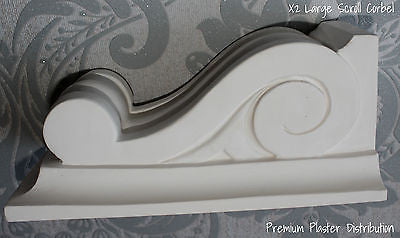 X2 Large Hand Made Scroll  Plaster Corbels 250mm x 146mm x 107mm