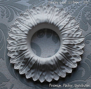 Small Overlay Leaf, Plaster Ceiling Rose  Center "Removed Center" 224 mm / 8.82"