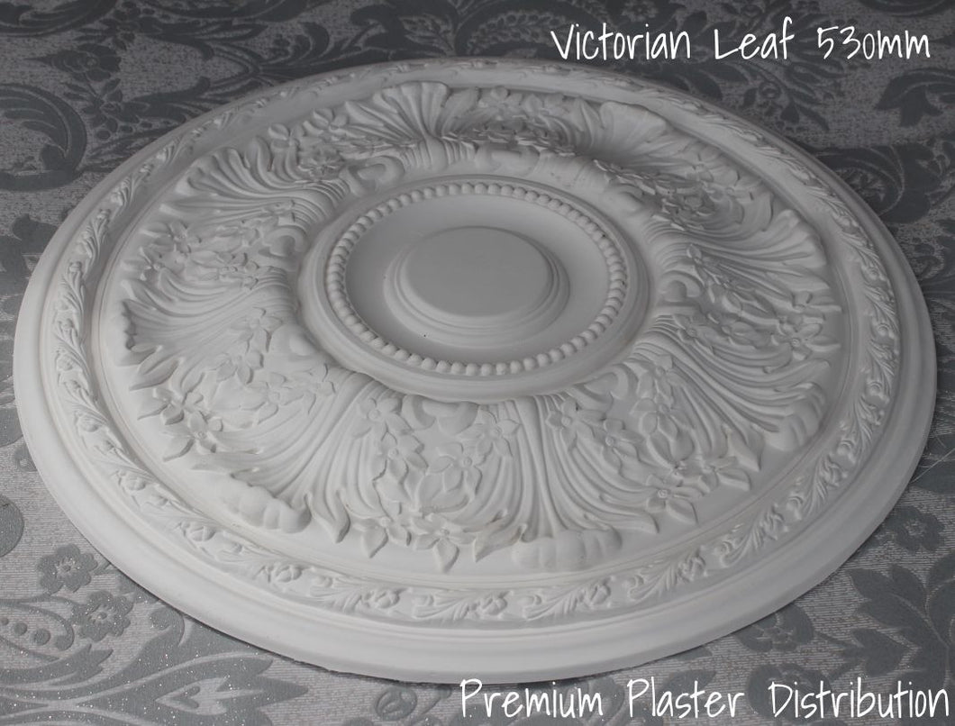 Plaster Ceiling Rose Victorian Floral Leaf 530 mm / 20.86